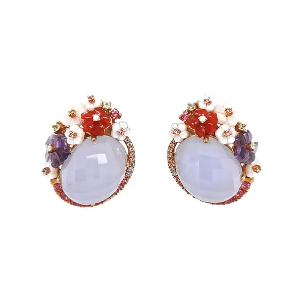 Vòng tai vàng với đá bán quý và kim cương