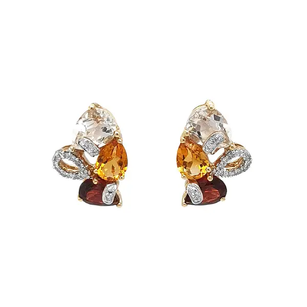 Vòng tai vàng với đá bán quý và kim cương