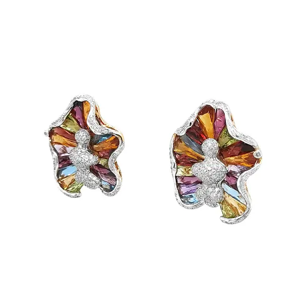 Vòng tai vàng với đá bán quý và kim cương