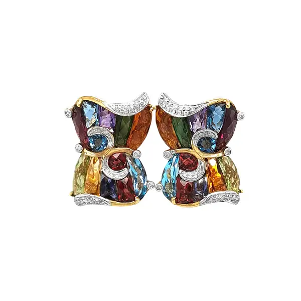 Vòng tai vàng với đá bán quý và kim cương