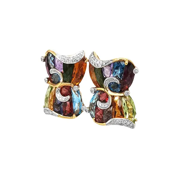 Vòng tai vàng với đá bán quý và kim cương