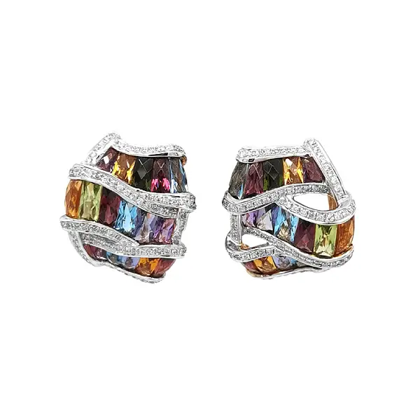 Vòng tai vàng với đá bán quý và kim cương