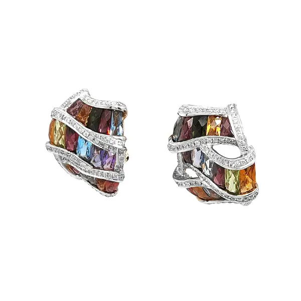 Vòng tai vàng với đá bán quý và kim cương