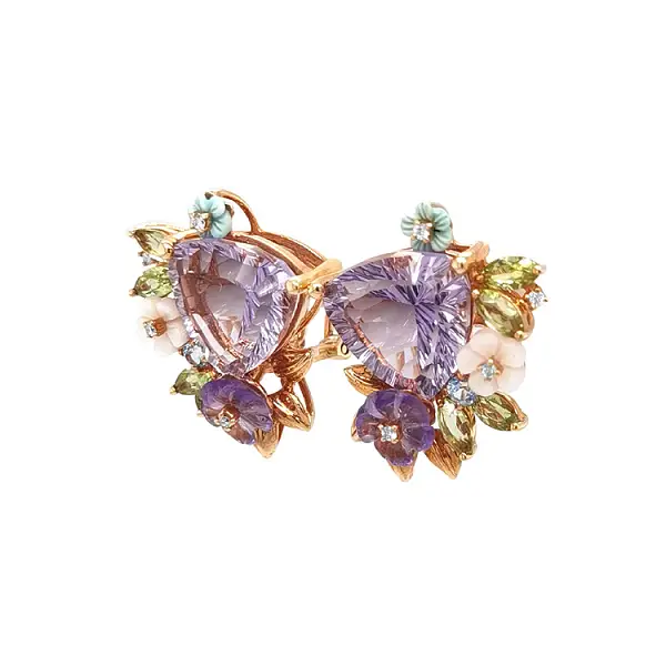 Vòng tai vàng với đá bán quý và kim cương