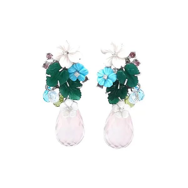 Vòng tai vàng với đá bán quý và kim cương