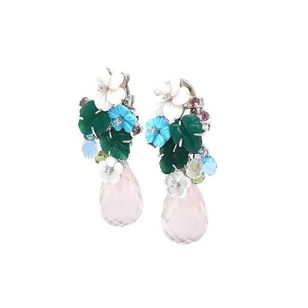 Vòng tai vàng với đá bán quý và kim cương