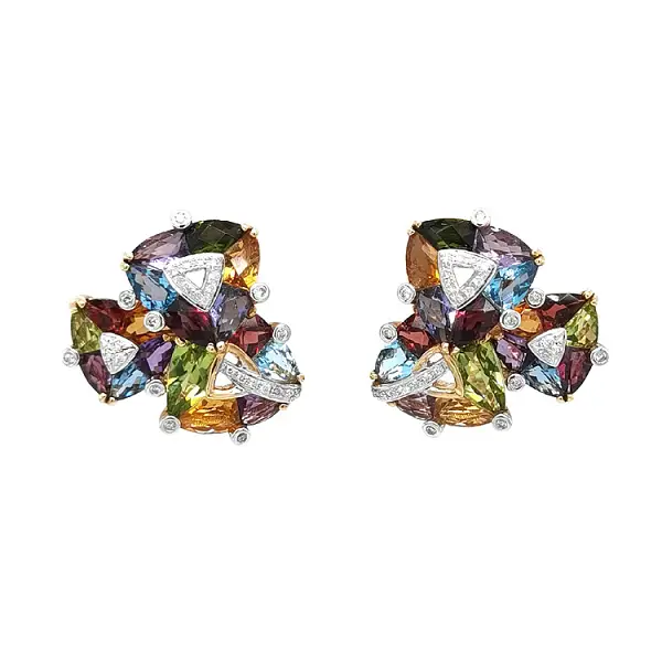 Vòng tai vàng với đá bán quý và kim cương