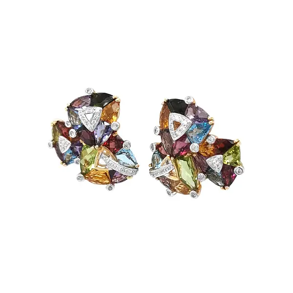 Vòng tai vàng với đá bán quý và kim cương