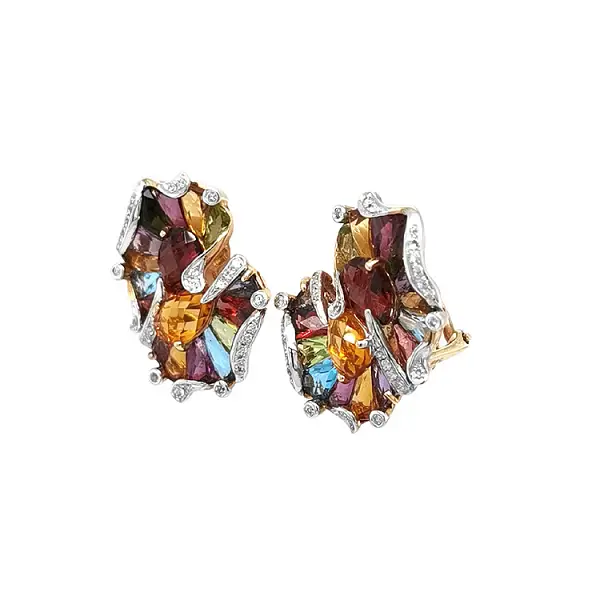 Vòng tai vàng với đá bán quý và kim cương