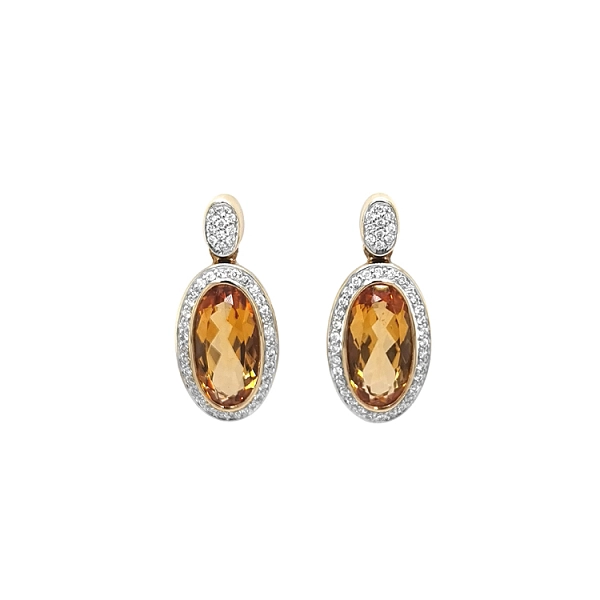 Vòng tai vàng với đá citrine và kim cương