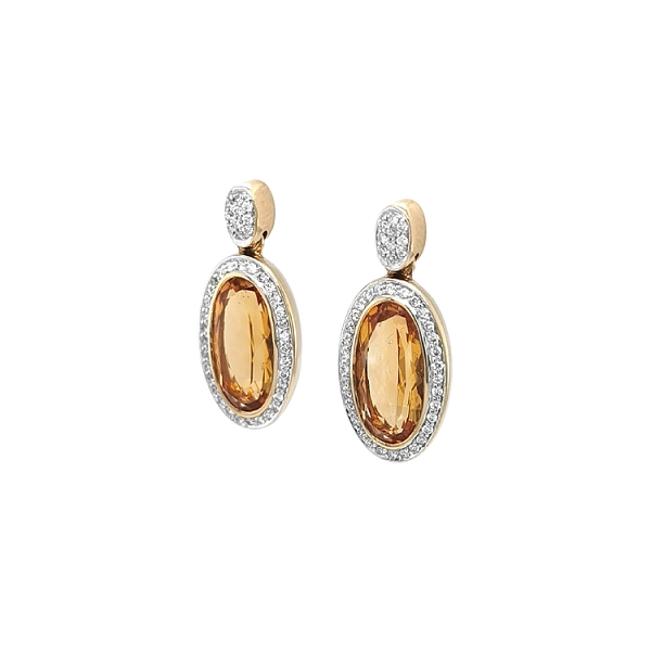 Vòng tai vàng với đá citrine và kim cương