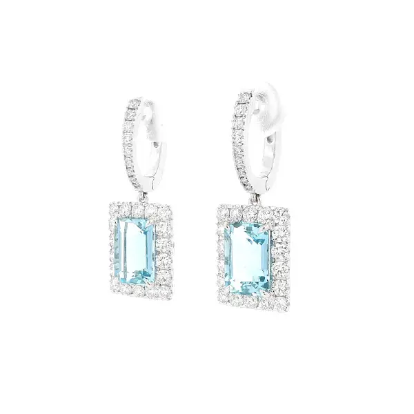 Vòng tai cao cấp với đá aquamarine trong vàng trắng