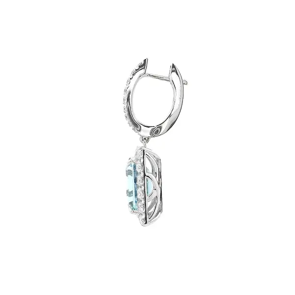 Vòng tai cao cấp với đá aquamarine trong vàng trắng