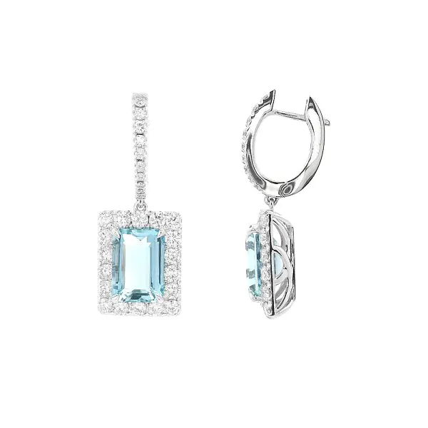 Vòng tai cao cấp với đá aquamarine trong vàng trắng