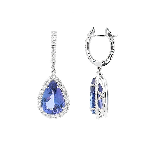 Vòng tai cao cấp với đá Tanzanite xanh và kim cương
