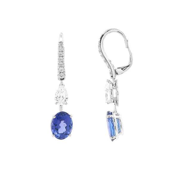 Vòng tai vàng trắng cao cấp với đá Tanzanite hình oval