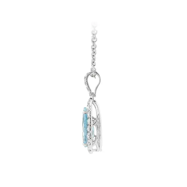 Trang sức cao cấp với đá aquamarine hình giọt nước và viền halo Damant