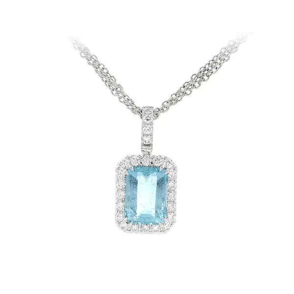 Vòng cổ vàng trắng sang trọng với đá aquamarine và kim cương