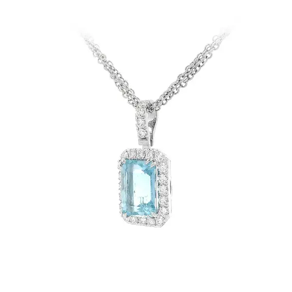 Vòng cổ vàng trắng sang trọng với đá aquamarine và kim cương