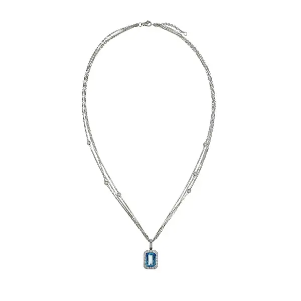 Vòng cổ vàng trắng sang trọng với đá aquamarine và kim cương