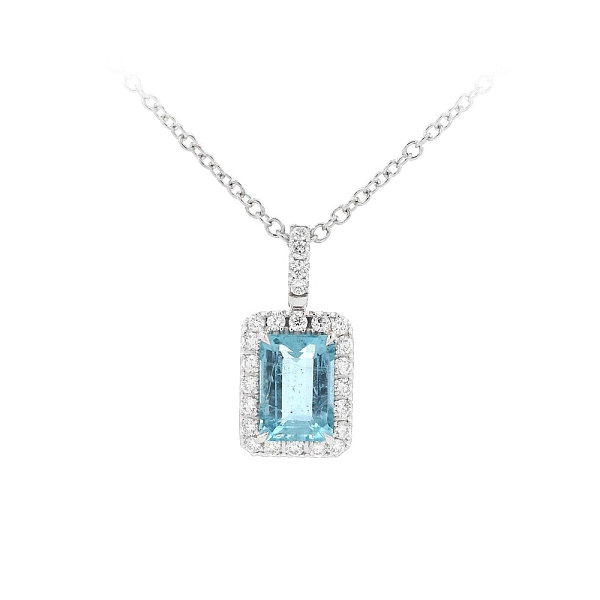 Vòng cổ độc quyền với đá aquamarine được bao quanh bởi kim cương