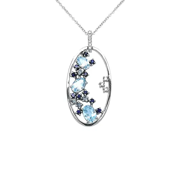 Mặt dây chuyền vàng đính đá aquamarine, sapphire và kim cương