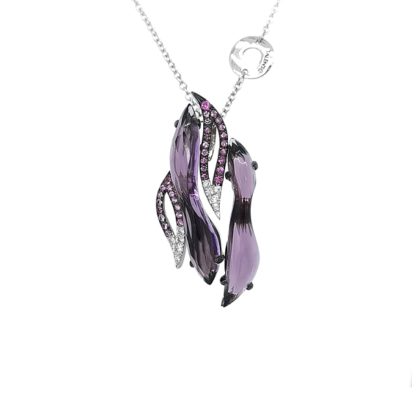 Mặt dây chuyền vàng đính đá thạch anh tím, đá sapphire hồng và kim cương
