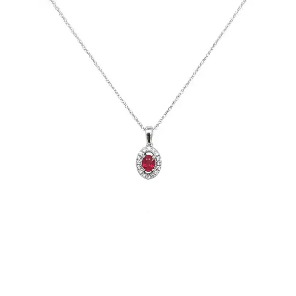 Mặt dây chuyền Ruby đính kim cương trắng vàng