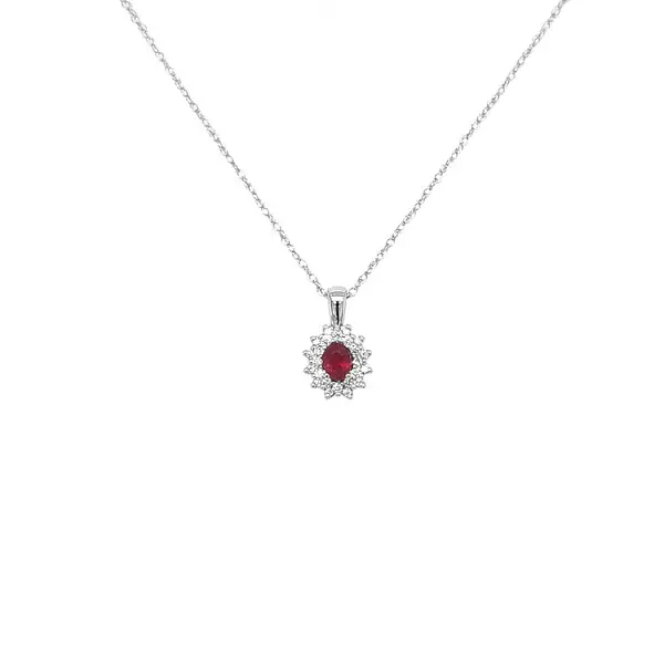 Mặt dây chuyền Ruby đính kim cương trắng vàng