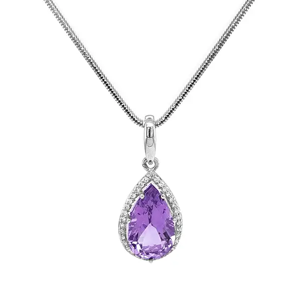 Mặt dây chuyền vàng đính đá thạch anh tím và kim cương