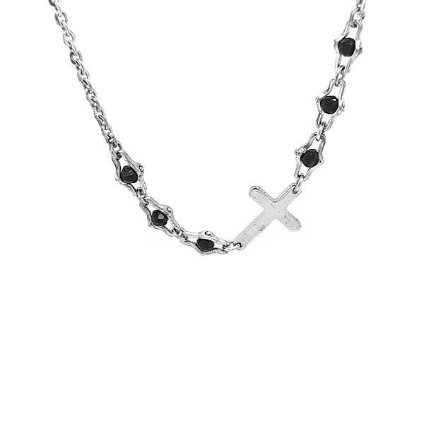 Tràng hạt bạc với đá spinel đen SXC009-SN50