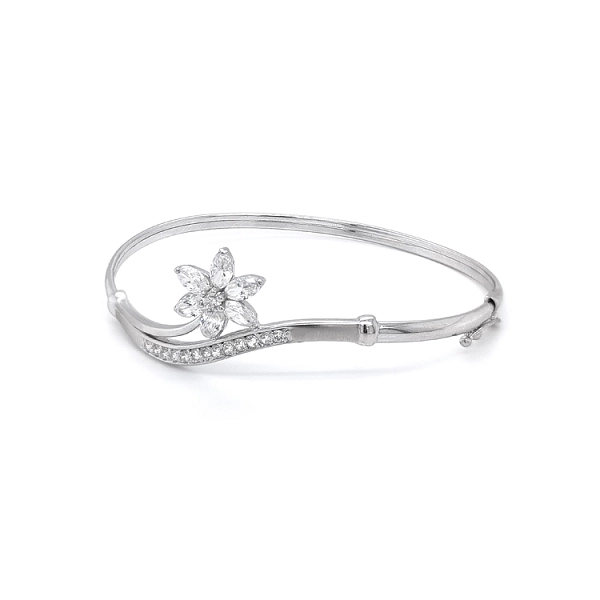 Vòng tay cố định với đá zircon trắng vàng