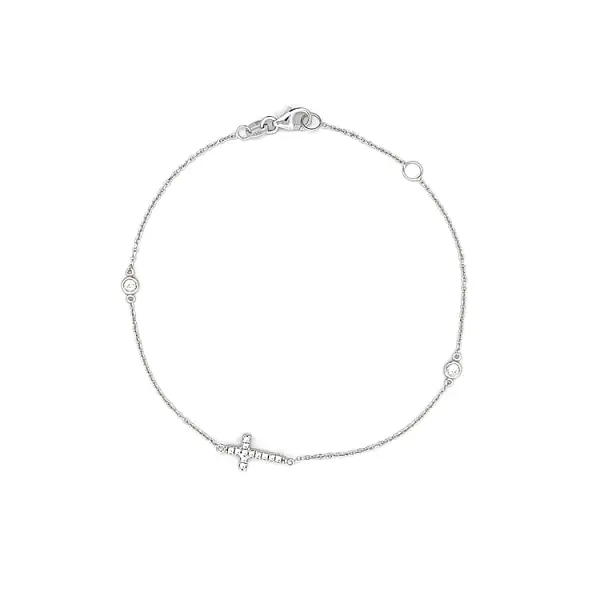 Vòng tay đính đá zircon với thánh giá bằng vàng trắng