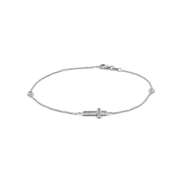 Vòng tay đính đá zircon với thánh giá bằng vàng trắng