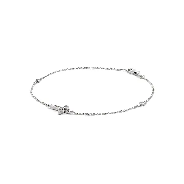 Vòng tay đính đá zircon với thánh giá bằng vàng trắng