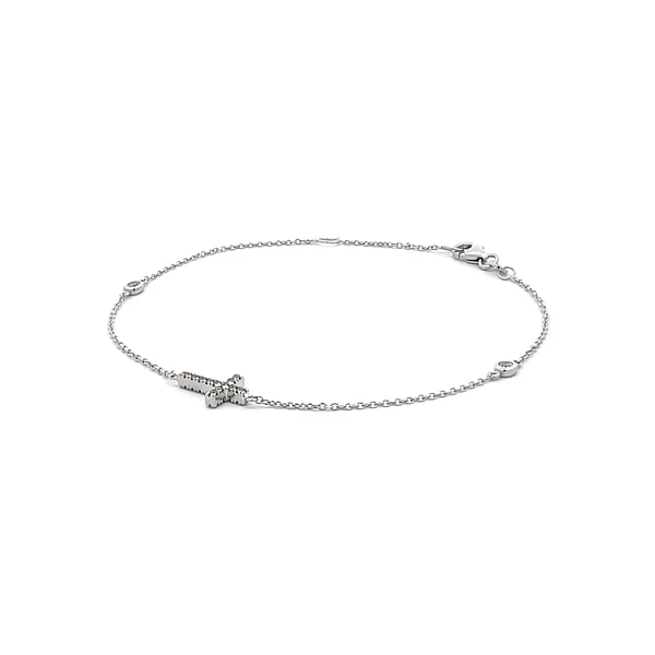 Vòng tay đính đá zircon với thánh giá bằng vàng trắng