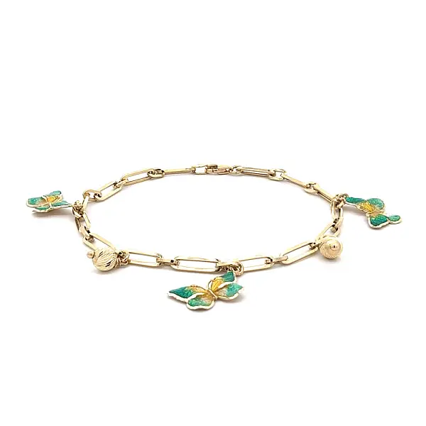 Vòng tay vàng hình bướm với men sứ