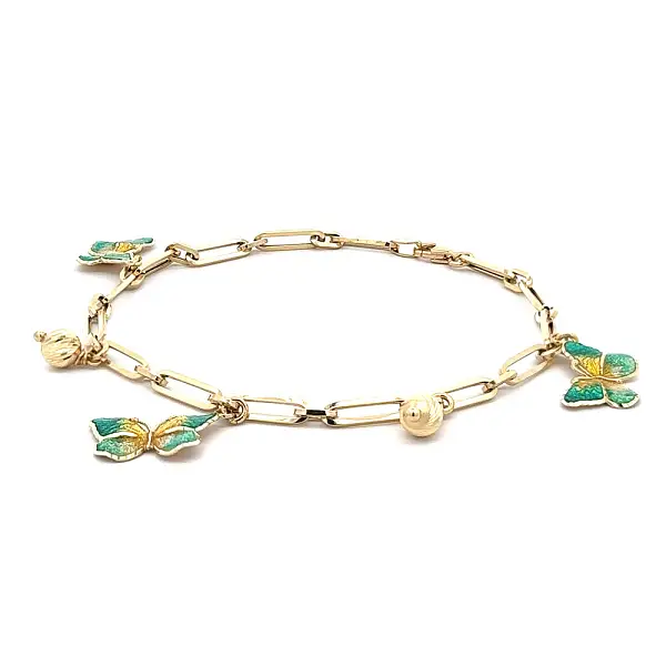 Vòng tay vàng hình bướm với men sứ