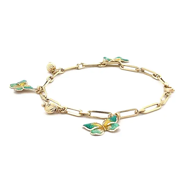 Vòng tay vàng hình bướm với men sứ