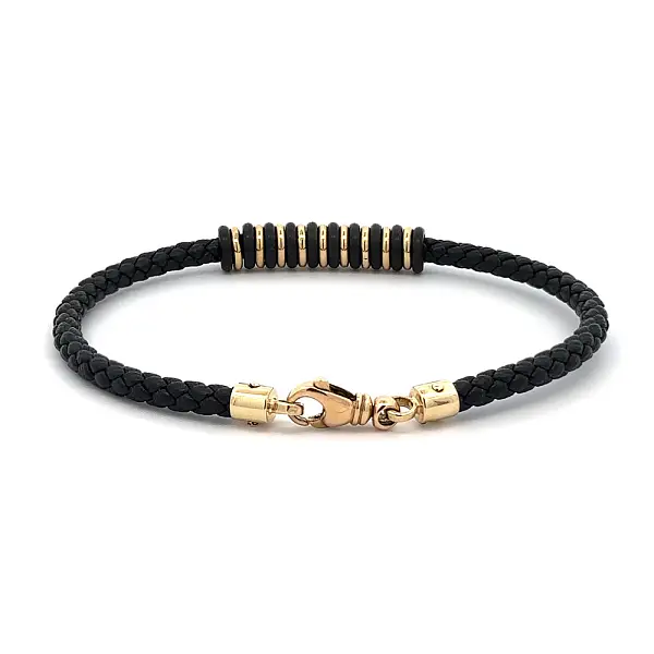 Vòng tay da nam màu vàng