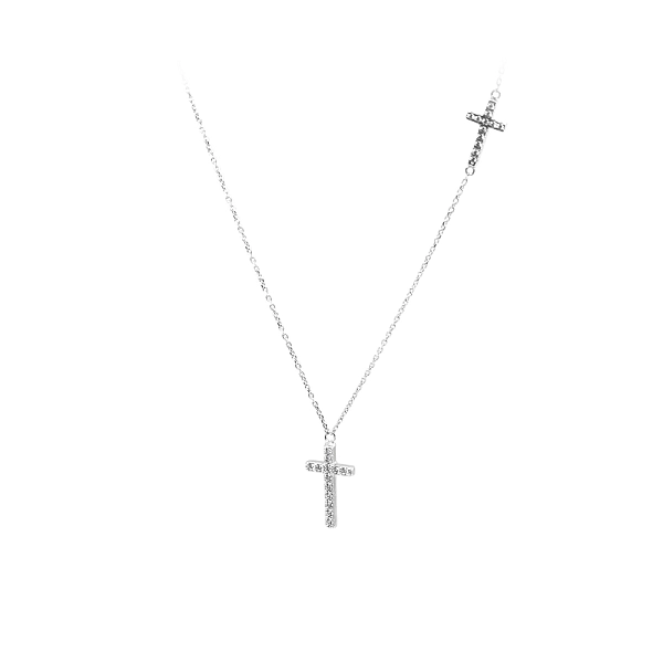 Vòng cổ hình thánh giá với đá zircon trắng vàng