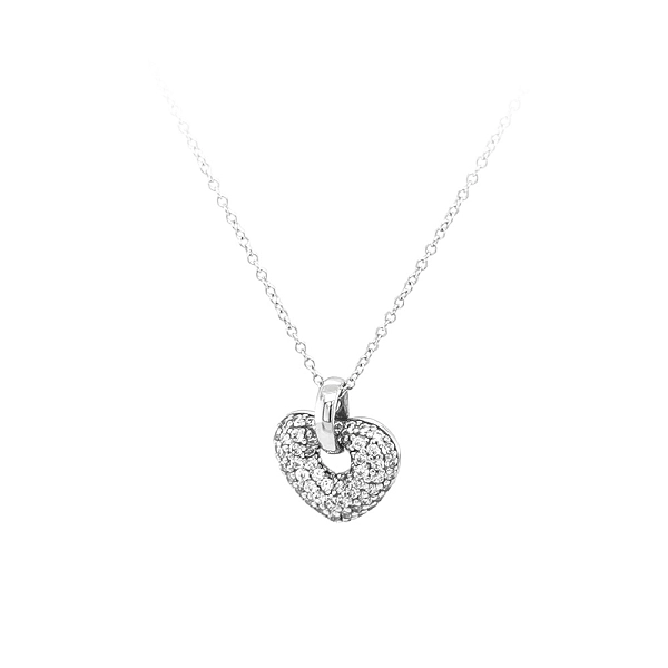 Vòng cổ hình trái tim bằng vàng trắng đính đá zircon
