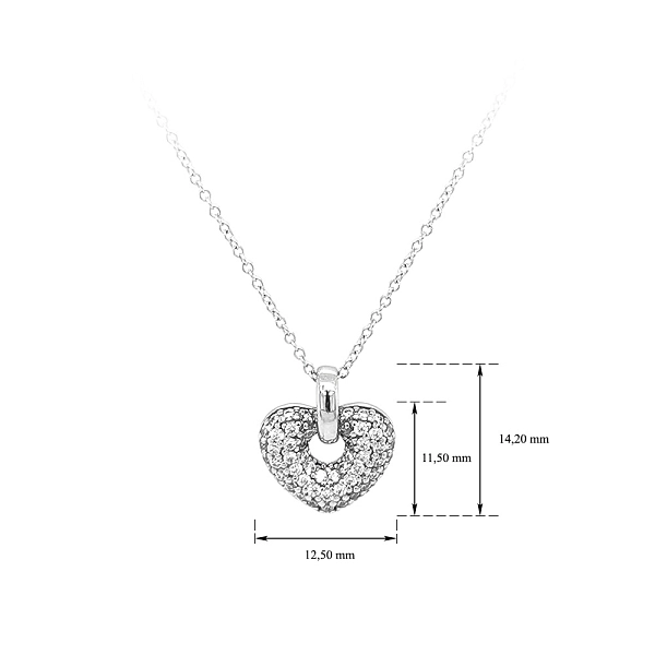 Vòng cổ hình trái tim bằng vàng trắng đính đá zircon