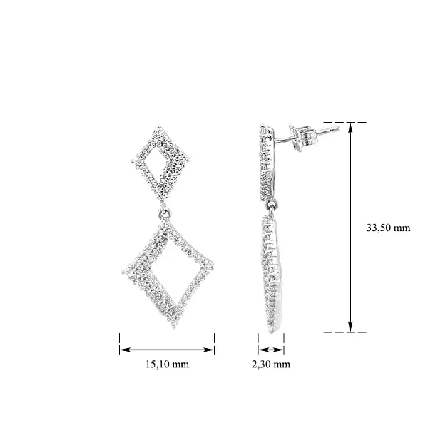 Vòng tai đeo dài bằng vàng trắng đính đá zircon