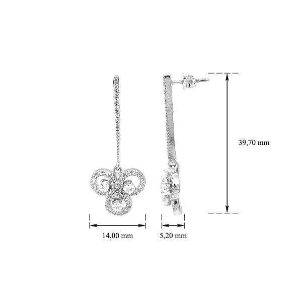 Vòng tai đeo dài bằng vàng trắng đính đá zircon