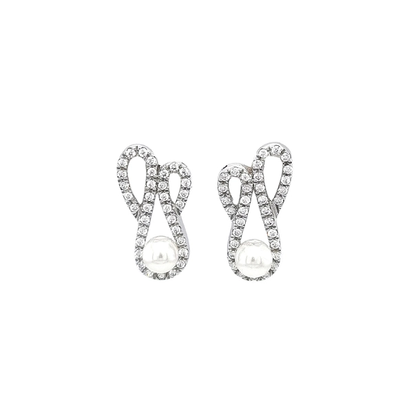 Khuyên tai ngọc trai và zircon trắng vàng