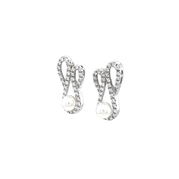 Khuyên tai ngọc trai và zircon trắng vàng