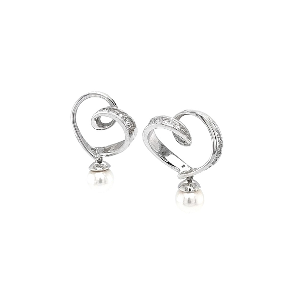 Hoa tai vàng trắng thanh lịch gắn ngọc trai và zircon