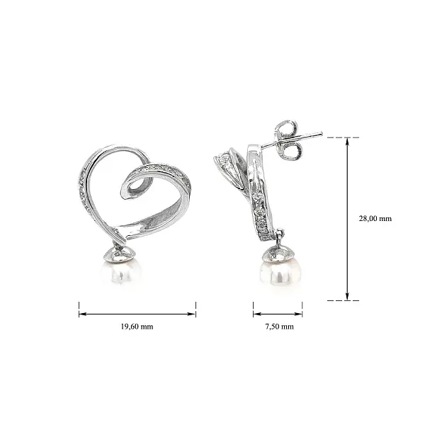 Hoa tai vàng trắng thanh lịch gắn ngọc trai và zircon