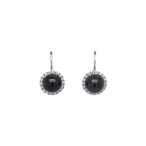 Hoa tai vàng trắng thanh lịch gắn đá onyx và zircon